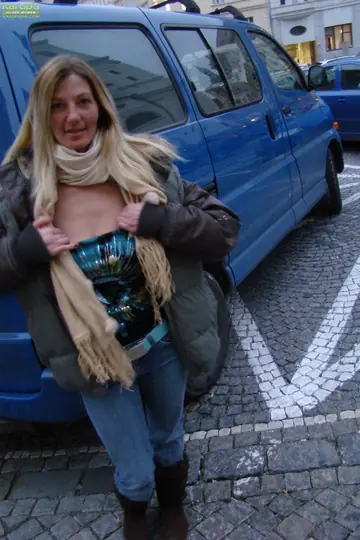 Busty Blonde MILF Strips Out of Her Jeans and Spreads in Public