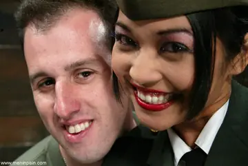Mika Tan – Busty Asian Brunette in a Military Uniform Dominates Soldiers in a Threesome