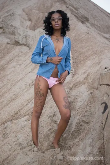Ebony Woman Spreads in Lingerie