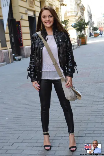 European Woman Strips Out of Leather Pants and Spreads Outdoors