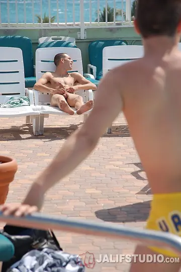 Lean Guy Sucks Partner and Gets Fucked Poolside