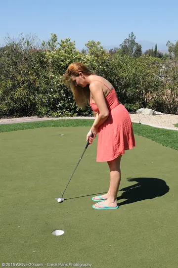 Elexis Monroe – Busty Redhead MILF Fingers Her Hairy Pussy on the Golf Course