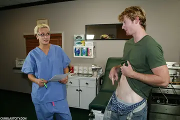 JC Simpson – Tall Blonde Nurse in Glasses Gives Her Partner a Handjob