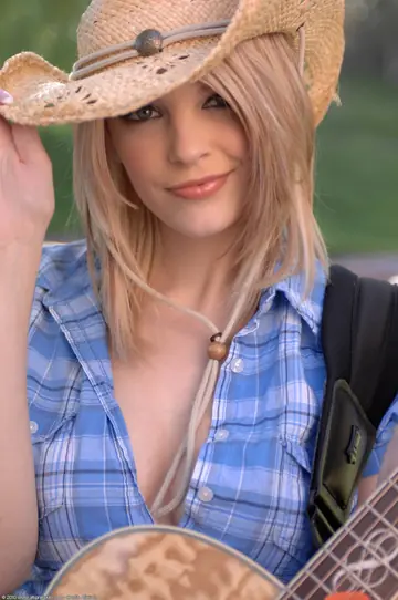 Blonde Guitar Player in Uniform Flashes Her Big Natural Tits Outdoors