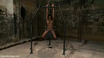 Mia Stiletto – Tall Ebony Woman with Big Tits Uses a Dildo While Bound in a Dungeon