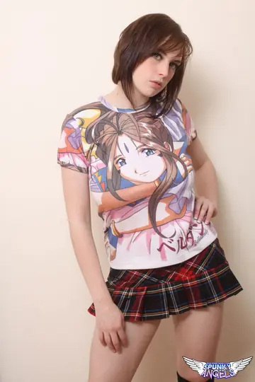 Louisa May – Brunette with Big Natural Tits Fondles Them in a Skirt and Socks
