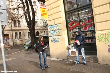 Skinny Brunette in Jeans Takes a Creampie After Sex