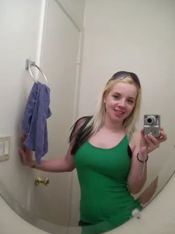 Sexy Starr – Brunette in Panties Reveals Her Enhanced Tits for Mirror Selfie