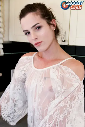 Brunette Trans Woman Strokes Her Cock in the Kitchen
