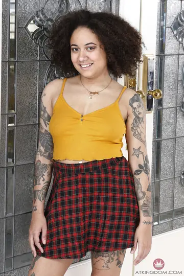 Thick Curly Latina in Uniform Shows Her Big Ass and Hairy Pussy