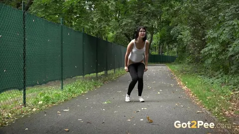 Lady Dee: Czech Brunette in Glasses Pulls Down Her Yoga Pants to Piss – photo 1 of 15