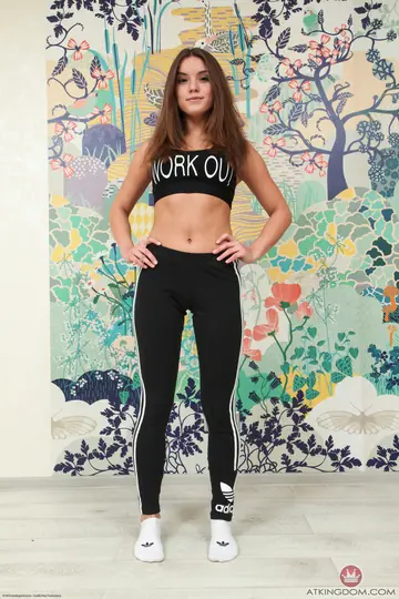 Evelina Darling – Skinny Brunette in Yoga Pants Strips and Spreads