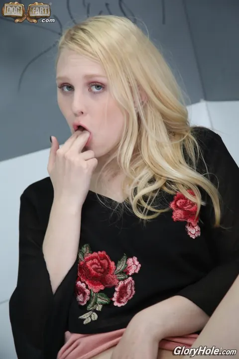 Lily Rader: Petite Blonde in a Skirt Gives Interracial Blowjob and Handjob – photo 9 of 20