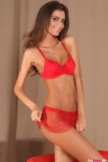 Amabielle – Tall Ukrainian Brunette Strips Off Her Red Lingerie and Heels
