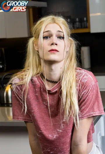 Skinny Blonde Trans Woman Fingers Her Ass in Panties Until She Cums