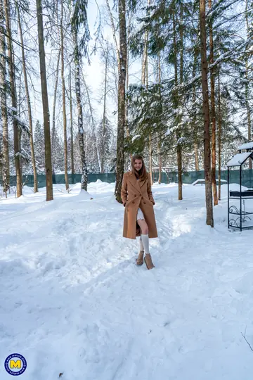 Russian Brunette Flashes Her Hairy Pussy in Her Skirt