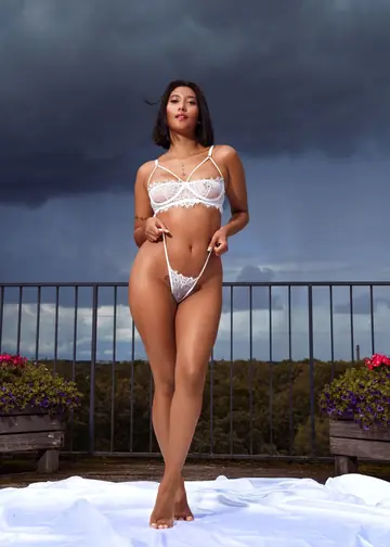Cherry Kiss – Colombian Brunette in Lingerie Fucks with Strapon Outdoors