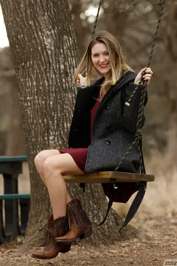 Katie Darling – Blonde in a Skirt and Heels Spreads Outdoors