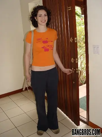Tall Curly Brunette with Natural Tits Shows Her Ass in Panties Outdoors