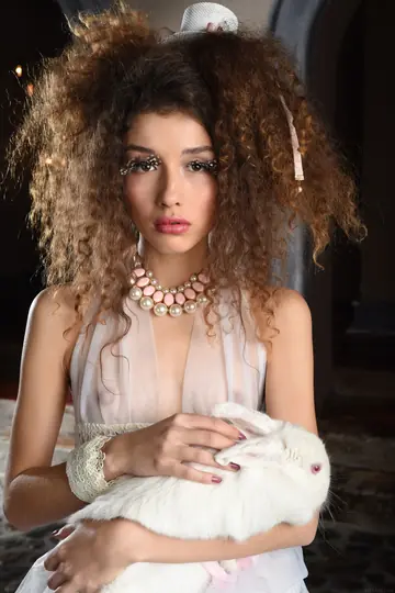Curly Brunette Strips Out of Her Cosplay Costume and Sheer Panties