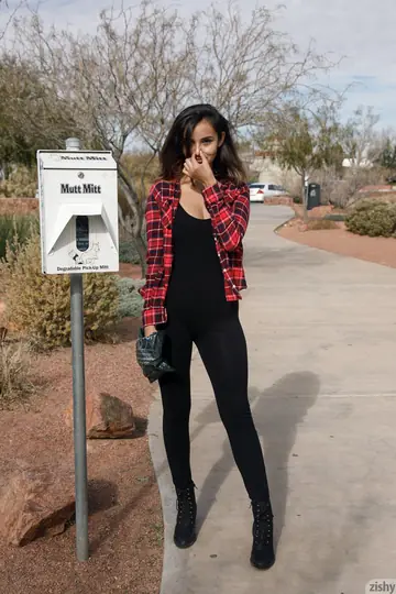 Alejandra Cobos – Petite Latina Brunette Shows Off Her Slim Figure in a Tight Top Outdoors