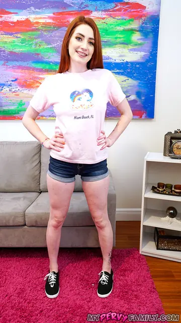 Aria Carson – Redhead with Natural Tits Rides a Partner Cowgirl on the Sofa