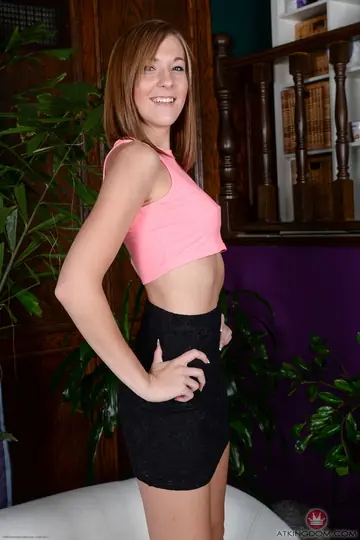 Molly Manson – Petite Pale Brunette with Short Hair Strips and Shows Her Natural Tits