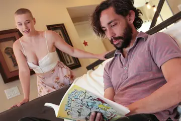 Riley Nixon – PAWG Redhead Kneels for a Threesome with Two Men