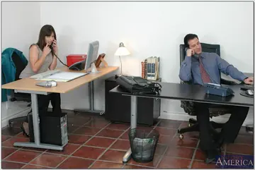 Brunette in the Office Sucks Cock and Takes a Facial
