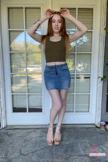 Madi Collins – Redhead Spreads Her Trimmed Pussy and Big Ass in Panties and Heels