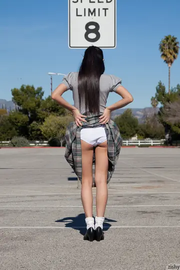 Slim Latina Brunette Flashes Her Big Tits and Spreads in Public