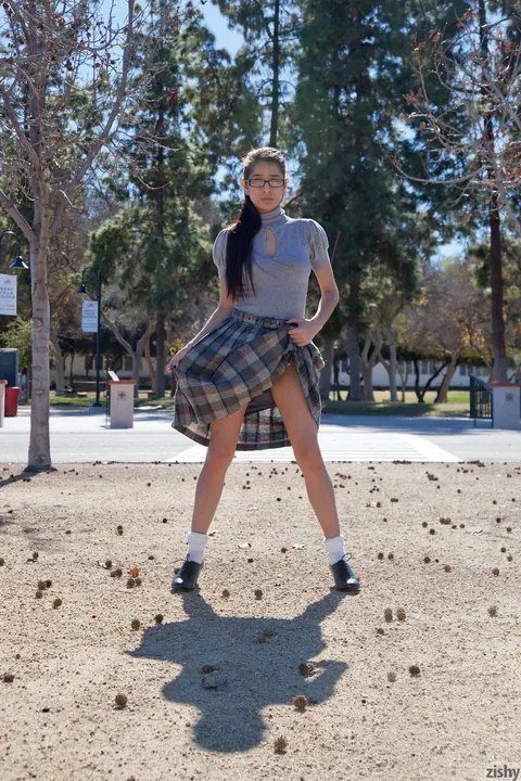 Megan Salinas: Slim Latina Brunette Flashes Her Big Tits and Spreads in Public – photo 2 of 11