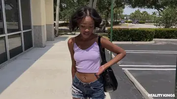 Ebony Babe Sucks Cock, Rides a Partner, and Spreads Wide