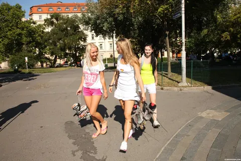Pinky June & Sara J: Two Slim European Blondes Have Lesbian Sex Outdoors – photo 2 of 20
