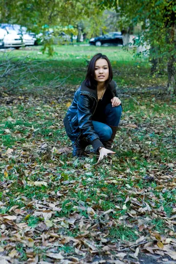 Petite Brunette Strips Out of Her Skirt and Jeans Outdoors