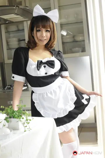 Japanese Woman in Maid Costume Reveals Her Tits and Pussy