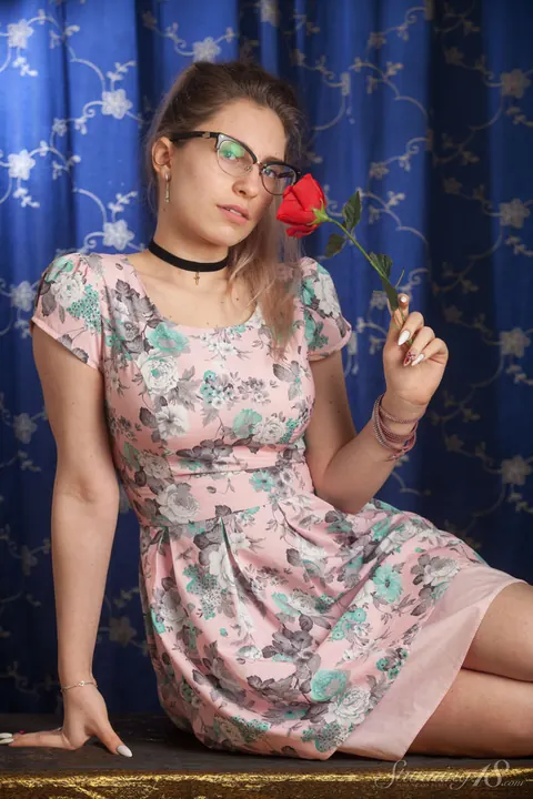 Busty Woman in Glasses, Skirt and Panties Shows Her Firm Breasts – photo 2 of 16