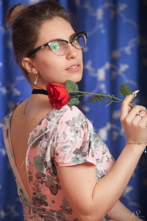 Busty Woman in Glasses, Skirt and Panties Shows Her Firm Breasts – photo 4 of 16