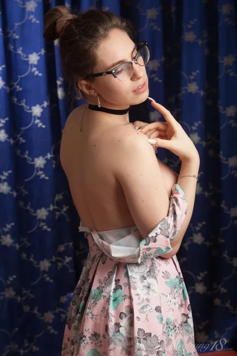 Busty Woman in Glasses, Skirt and Panties Shows Her Firm Breasts – photo 7 of 16
