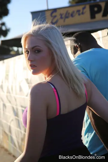 Busty Blonde in Lingerie Takes Two Black Cocks Anal Doggy Style