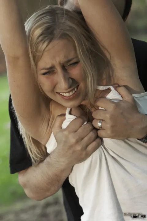 Caroline Fox: Blonde Tied Up and Spread Outdoors in Bondage – photo 6 of 16