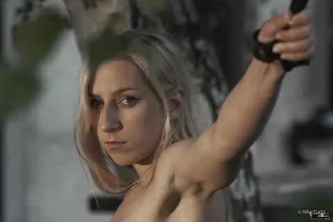 Caroline Fox: Blonde Tied Up and Spread Outdoors in Bondage – photo 11 of 16