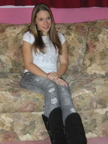 Blonde Strips Naked in Boots to Show Her Small Tits