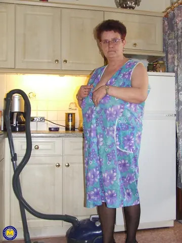 European BBW Lifts Her Skirt and Spreads in the Kitchen