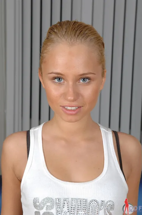 Jessica Miller: Petite Russian Blonde Undresses and Spreads on the Casting Sofa – photo 2 of 20