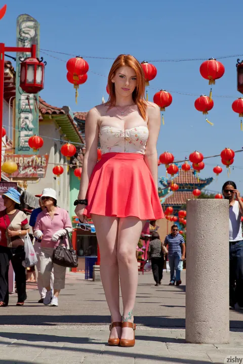 Lilith Lust: Busty Redhead Flashes Her Panties in a Skirt Outdoors – photo 1 of 11