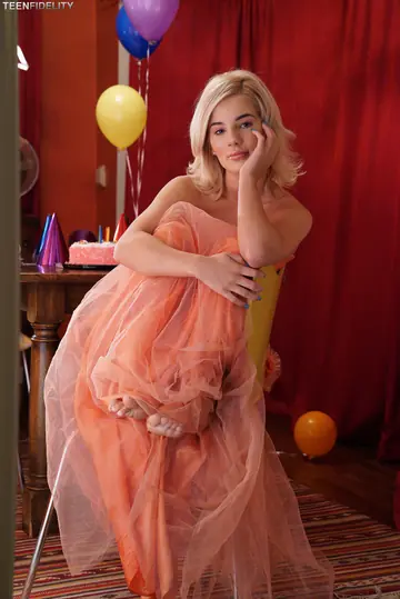 Blonde Lifts Her Birthday Dress and Flashes
