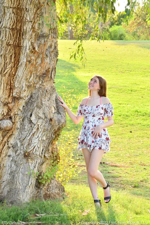 Skinny Redhead Strips Out of Her Dress and Fingers Herself Outdoors – photo 8 of 20