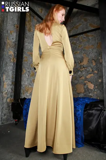 Redhead Trans Woman Strips Out of Her Dress and Plays with a Dildo