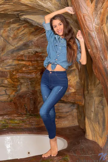 Katrina Osuna – Skinny Latina in Jeans Pulls Panties Aside to Show Tattoo